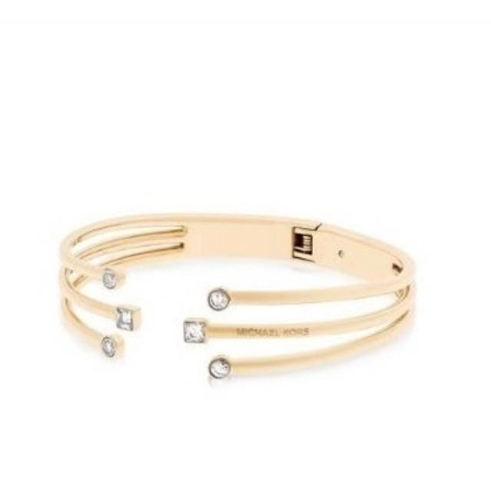 Michael Kors CZ Open Cuff Bracelet Triple Row Gold Tone 6.5 In